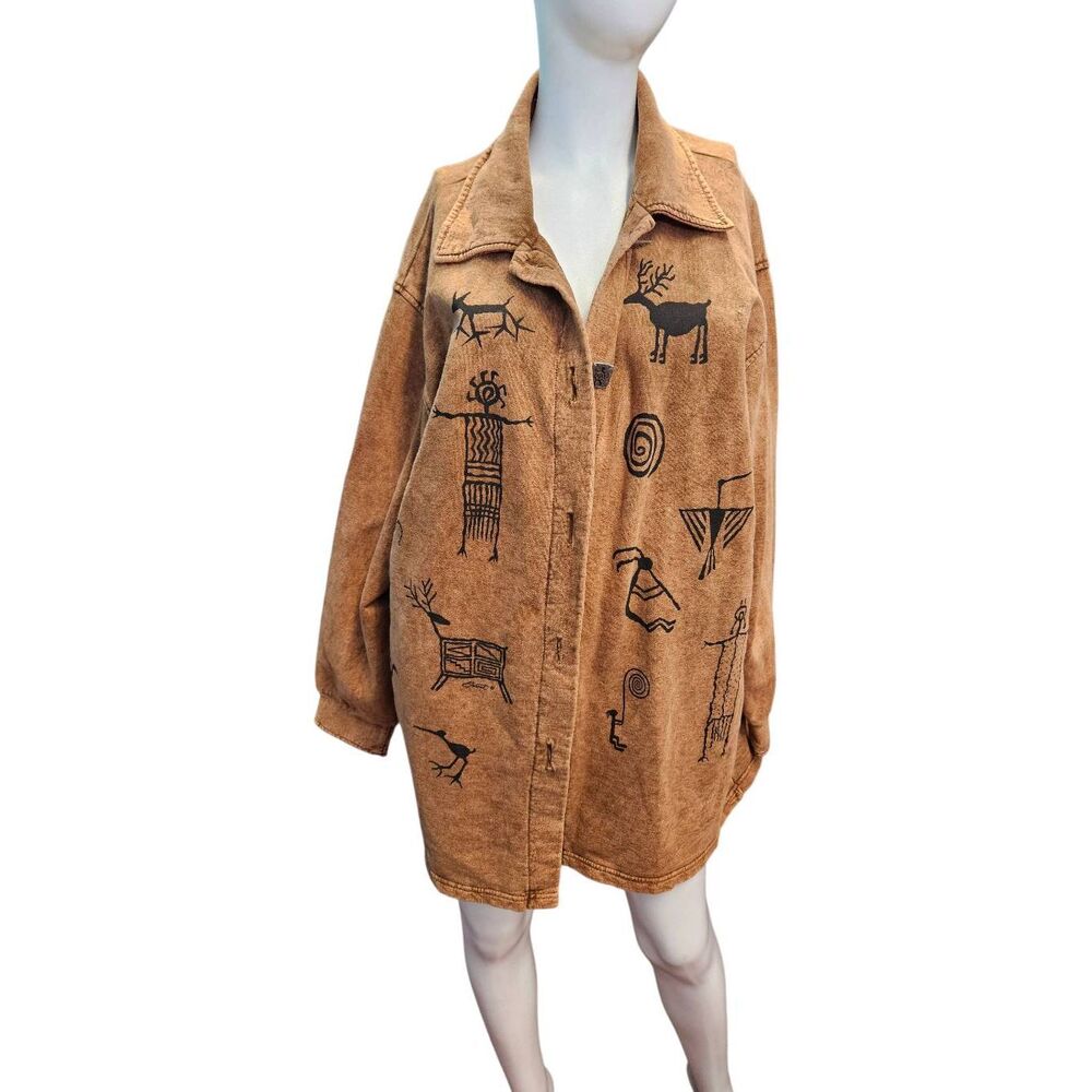 Bfofo Tan Cave Wall Art Jacket Womens Size XL Vintage 90's